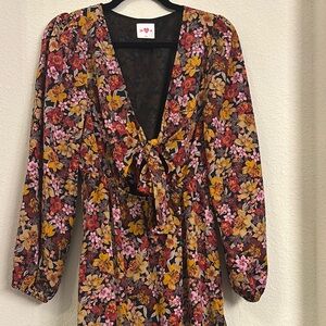 Floral V-Neck Dress with Tie Front